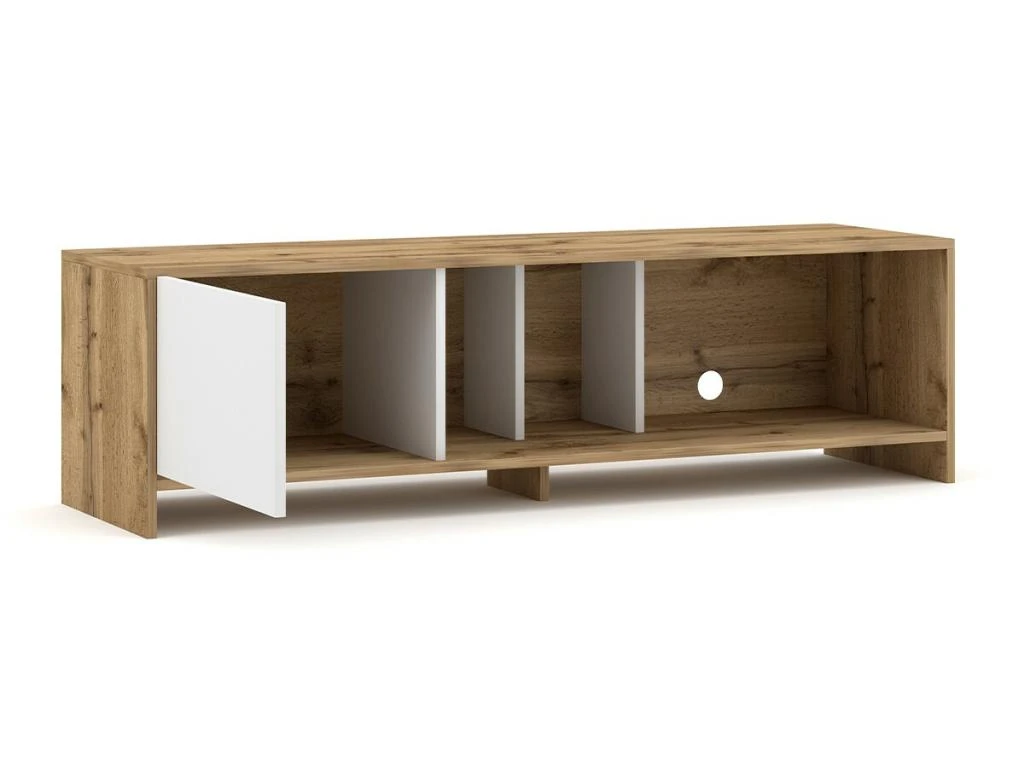Meuble TV 1 Porte Décor Bois Clair Et Blanc L140 Cm - Sue 5 Meuble TV 1 Porte Décor Bois Clair Et Blanc L140 Cm - Sue – Image 3