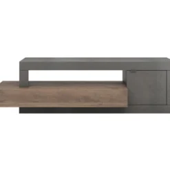 Meuble TV Avec 1 Porte, 1 Tiroir Et 1 Niche - Naturel Foncé Et Anthracite - RUSELO -Pas Cher Mobiliora Magasin meuble tv 14925589