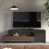 Meuble TV Avec 1 Porte, 1 Tiroir Et 1 Niche - Naturel Foncé Et Anthracite - RUSELO -Pas Cher Mobiliora Magasin meuble tv 14925591