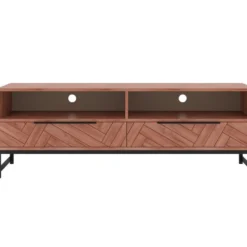 Meuble TV 2 Tiroirs Et 2 Niches - Bois D'acacia Et Métal - Naturel Et Noir - VEDILA -Pas Cher Mobiliora Magasin meuble tv 15698839