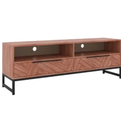 Meuble TV 2 Tiroirs Et 2 Niches - Bois D'acacia Et Métal - Naturel Et Noir - VEDILA -Pas Cher Mobiliora Magasin meuble tv 15698851