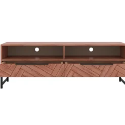 Meuble TV 2 Tiroirs Et 2 Niches - Bois D'acacia Et Métal - Naturel Et Noir - VEDILA -Pas Cher Mobiliora Magasin meuble tv 15698867