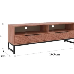 Meuble TV 2 Tiroirs Et 2 Niches - Bois D'acacia Et Métal - Naturel Et Noir - VEDILA -Pas Cher Mobiliora Magasin meuble tv 15698869