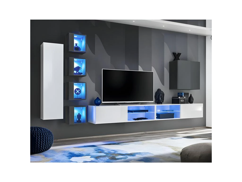 Ensemble Meuble TV "Switch XXVI" 320cm Blanc & Gris 3 Ensemble Meuble TV "Switch XXVI" 320cm Blanc & Gris