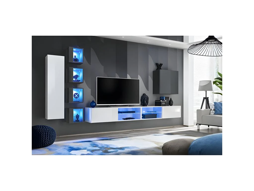 Ensemble Meuble TV "Switch XXVI" 320cm Blanc & Gris 4 Ensemble Meuble TV "Switch XXVI" 320cm Blanc & Gris – Image 2