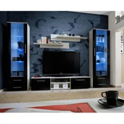 Ensemble Meuble TV & Bibliothèque "Galino III White" 320cm Noir & Blanc