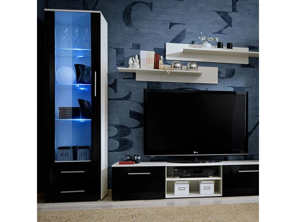 Ensemble Meuble TV & Bibliothèque "Galino III White" 320cm Noir & Blanc 4 Ensemble Meuble TV & Bibliothèque "Galino III White" 320cm Noir & Blanc – Image 2