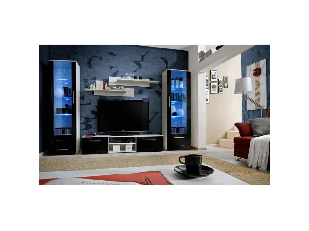 Ensemble Meuble TV & Bibliothèque "Galino III White" 320cm Noir & Blanc 6 Ensemble Meuble TV & Bibliothèque "Galino III White" 320cm Noir & Blanc – Image 4