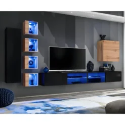Ensemble Meuble TV "Switch XXVI" 320cm Noir & Naturel