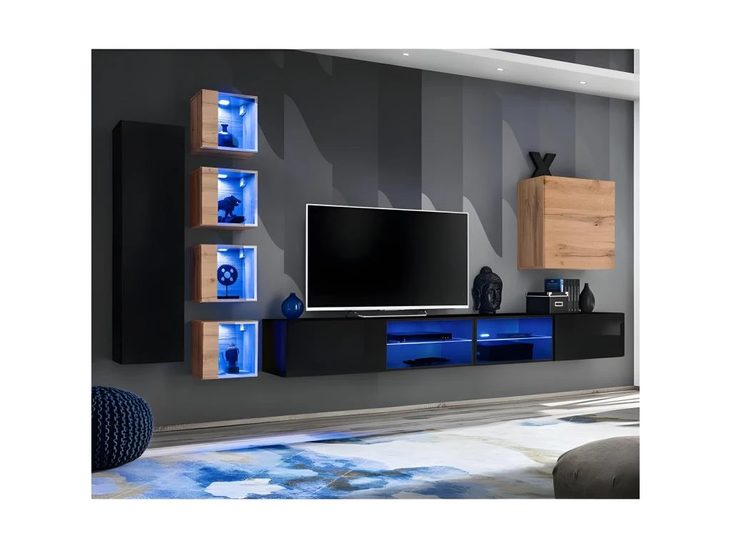 Ensemble Meuble TV "Switch XXVI" 320cm Noir & Naturel 3 Ensemble Meuble TV "Switch XXVI" 320cm Noir & Naturel
