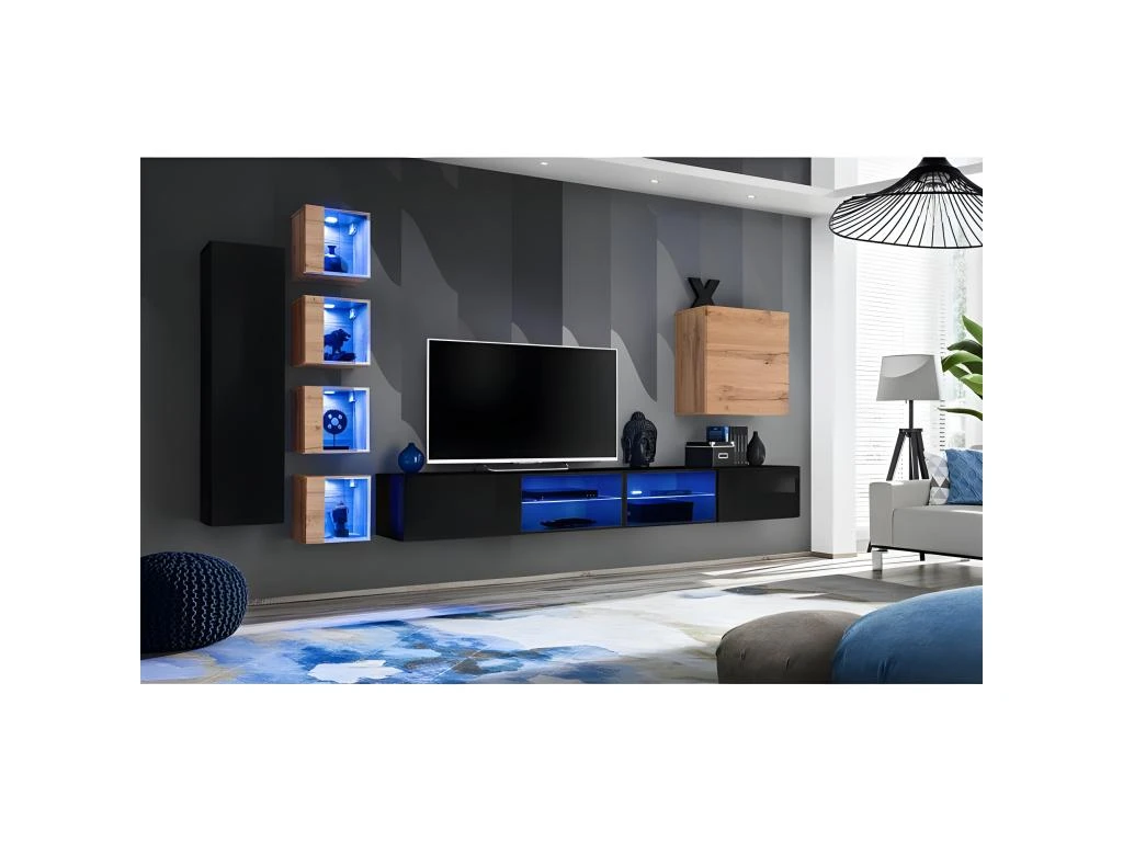 Ensemble Meuble TV "Switch XXVI" 320cm Noir & Naturel 4 Ensemble Meuble TV "Switch XXVI" 320cm Noir & Naturel – Image 2