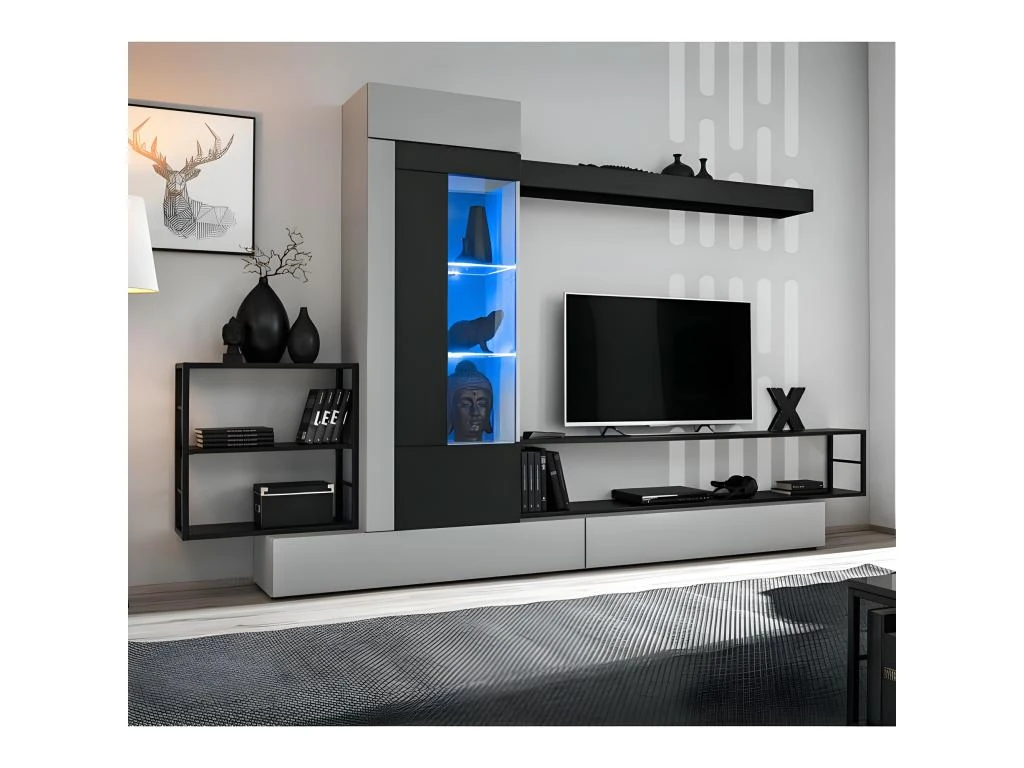 Ensemble Meuble TV "Rebel" 300cm Gris & Noir 3 Ensemble Meuble TV "Rebel" 300cm Gris & Noir