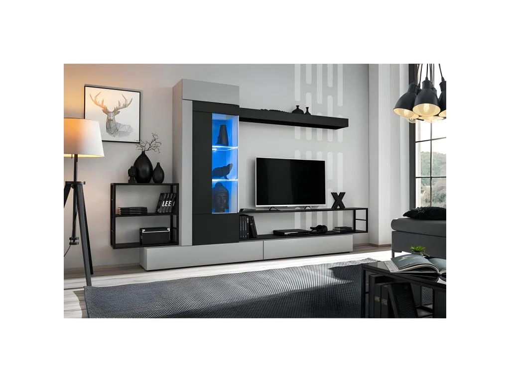 Ensemble Meuble TV "Rebel" 300cm Gris & Noir 4 Ensemble Meuble TV "Rebel" 300cm Gris & Noir – Image 2