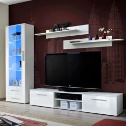 Ensemble Meuble TV & Bibliothèque "Galino II White" 250cm Blanc