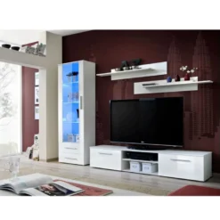 Ensemble Meuble TV & Bibliothèque "Galino II White" 250cm Blanc -Pas Cher Mobiliora Magasin meuble tv 15863149