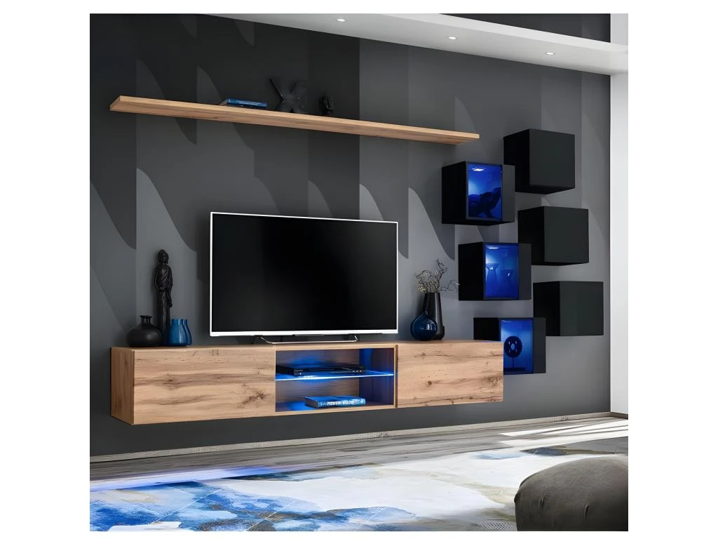 Ensemble Meuble TV "Switch XXI" 260cm Naturel & Noir 3 Ensemble Meuble TV "Switch XXI" 260cm Naturel & Noir