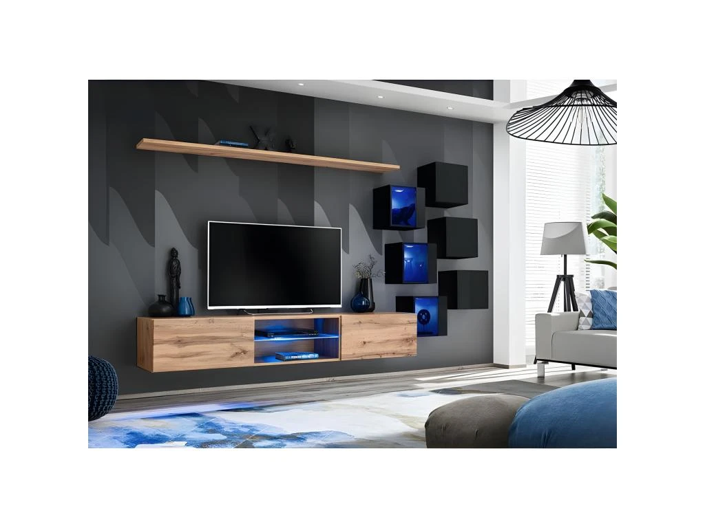 Ensemble Meuble TV "Switch XXI" 260cm Naturel & Noir 4 Ensemble Meuble TV "Switch XXI" 260cm Naturel & Noir – Image 2