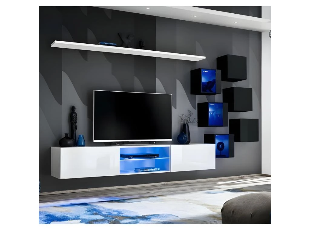 Ensemble Meuble TV "Switch XXI" 260cm Blanc & Noir 3 Ensemble Meuble TV "Switch XXI" 260cm Blanc & Noir