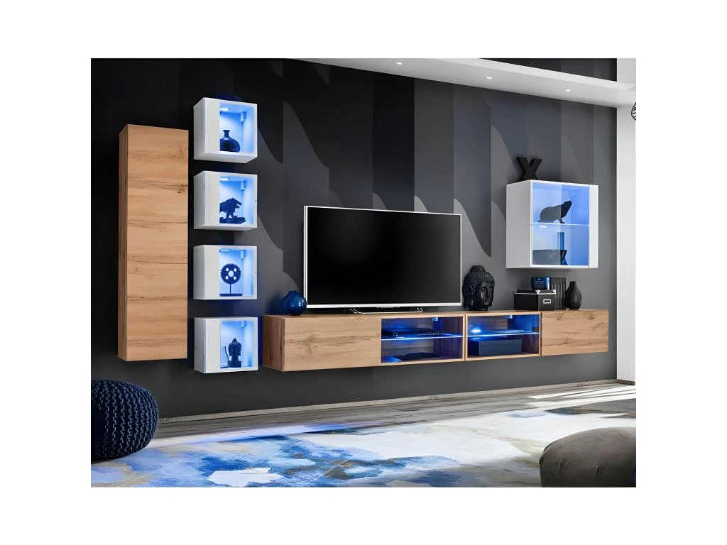 Ensemble Meuble TV "Switch XXVI" 320cm Naturel & Blanc 3 Ensemble Meuble TV "Switch XXVI" 320cm Naturel & Blanc