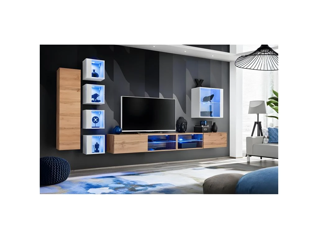 Ensemble Meuble TV "Switch XXVI" 320cm Naturel & Blanc 4 Ensemble Meuble TV "Switch XXVI" 320cm Naturel & Blanc – Image 2