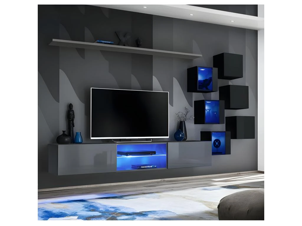 Ensemble Meuble TV "Switch XXI" 260cm Gris & Noir 3 Ensemble Meuble TV "Switch XXI" 260cm Gris & Noir