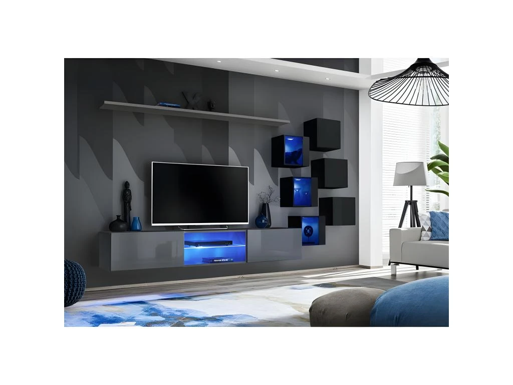 Ensemble Meuble TV "Switch XXI" 260cm Gris & Noir 4 Ensemble Meuble TV "Switch XXI" 260cm Gris & Noir – Image 2