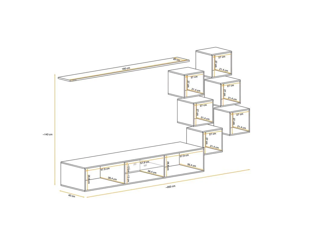 Ensemble Meuble TV "Switch XXI" 260cm Gris & Noir 6 Ensemble Meuble TV "Switch XXI" 260cm Gris & Noir – Image 4