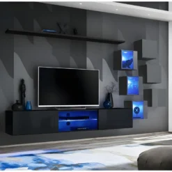 Ensemble Meuble TV "Switch XXI" 260cm Noir & Gris