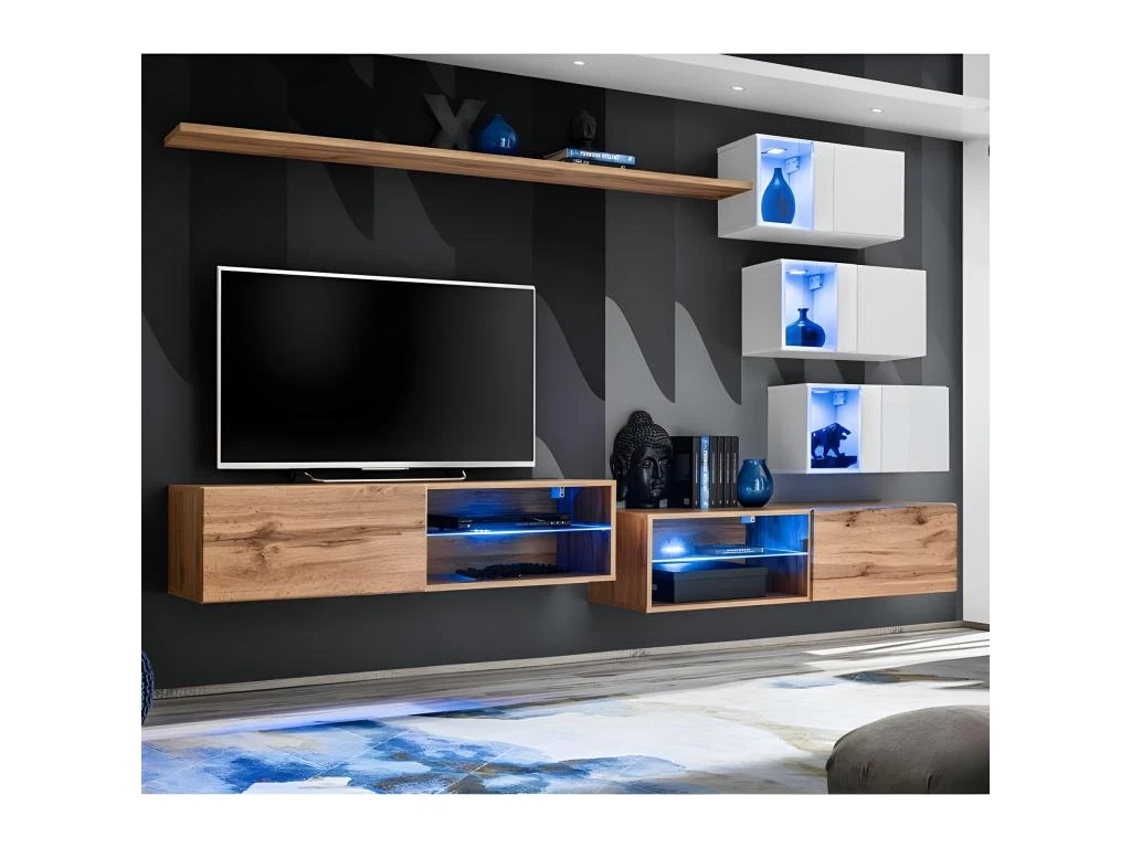 Ensemble Meuble TV "Switch XXIV" 250cm Naturel & Blanc 3 Ensemble Meuble TV "Switch XXIV" 250cm Naturel & Blanc