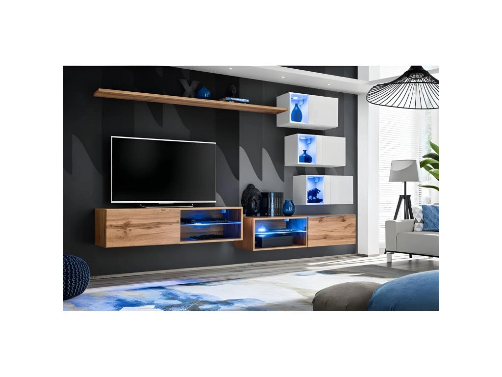 Ensemble Meuble TV "Switch XXIV" 250cm Naturel & Blanc 4 Ensemble Meuble TV "Switch XXIV" 250cm Naturel & Blanc – Image 2
