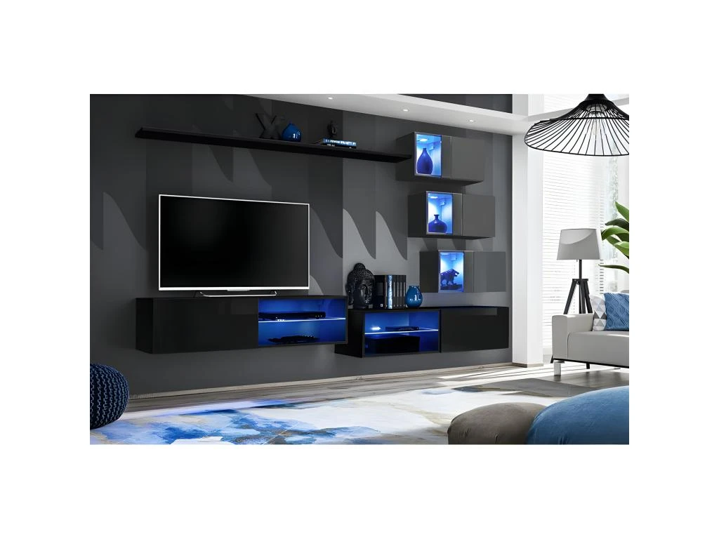 Ensemble Meuble TV "Switch XXIV" 250cm Noir & Gris 4 Ensemble Meuble TV "Switch XXIV" 250cm Noir & Gris – Image 2