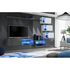Ensemble Meuble TV "Switch XXIV" 250cm Gris & Blanc 7 Ensemble Meuble TV "Switch XXIV" 250cm Gris & Blanc -Pas Cher Mobiliora Magasin meuble tv 15863409
