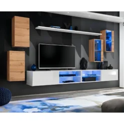 Ensemble Meuble TV "Switch XXV" 280cm Naturel & Blanc
