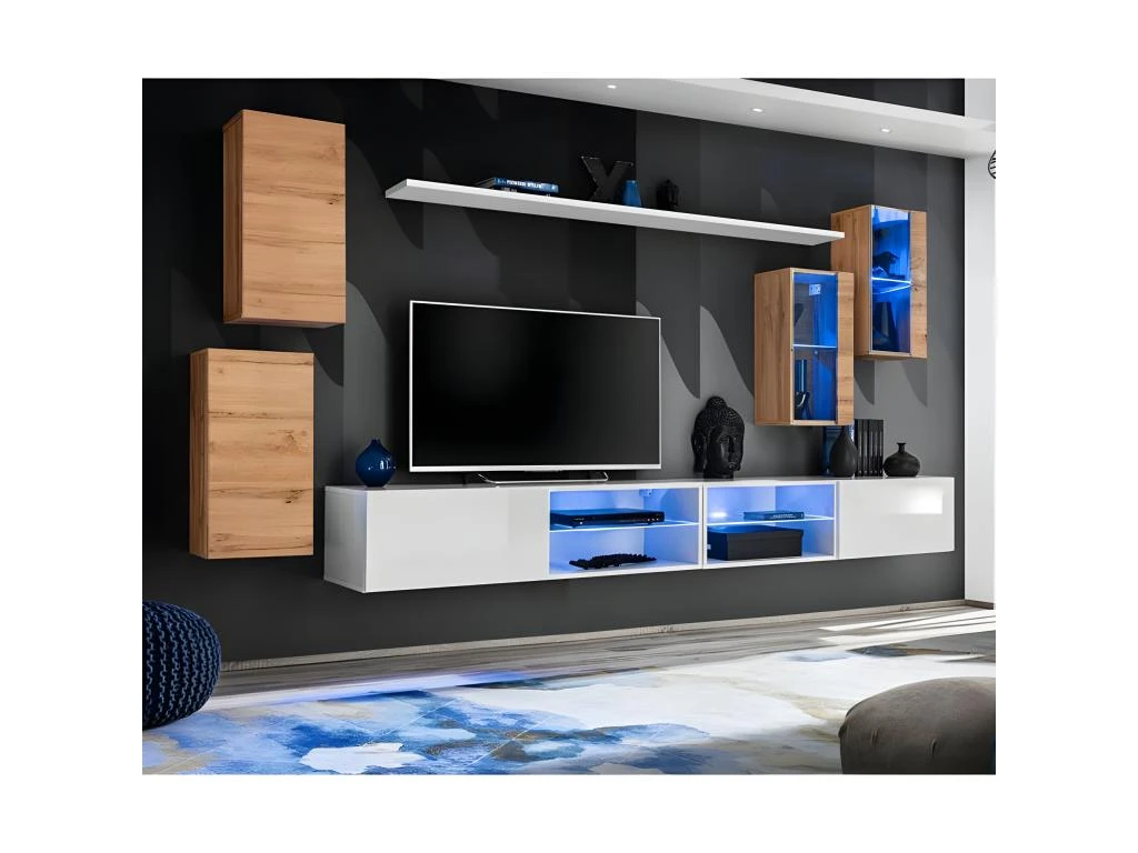 Ensemble Meuble TV "Switch XXV" 280cm Naturel & Blanc 3 Ensemble Meuble TV "Switch XXV" 280cm Naturel & Blanc