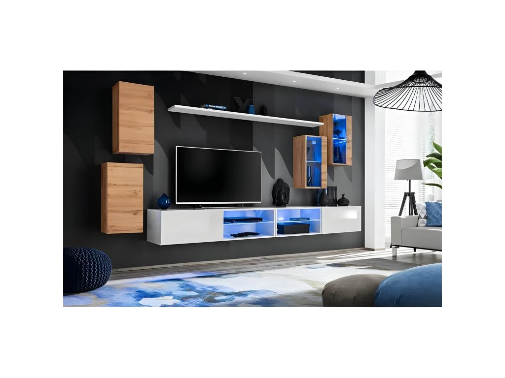 Ensemble Meuble TV "Switch XXV" 280cm Naturel & Blanc 4 Ensemble Meuble TV "Switch XXV" 280cm Naturel & Blanc – Image 2