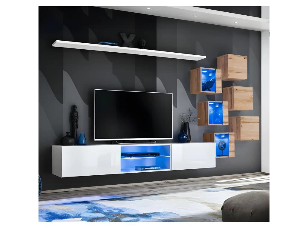Ensemble Meuble TV "Switch XXI" 260cm Blanc & Naturel 3 Ensemble Meuble TV "Switch XXI" 260cm Blanc & Naturel