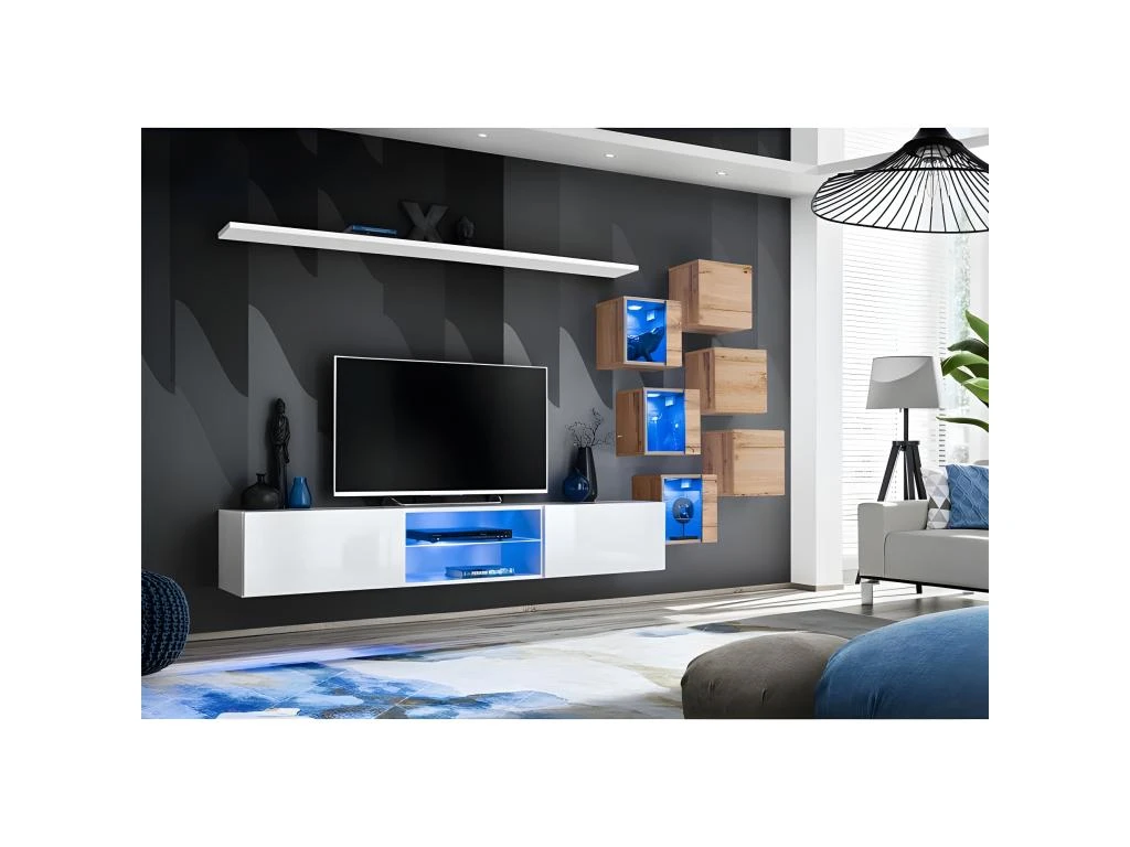 Ensemble Meuble TV "Switch XXI" 260cm Blanc & Naturel 4 Ensemble Meuble TV "Switch XXI" 260cm Blanc & Naturel – Image 2