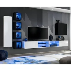 Ensemble Meuble TV "Switch XXVI" 320cm Blanc & Noir