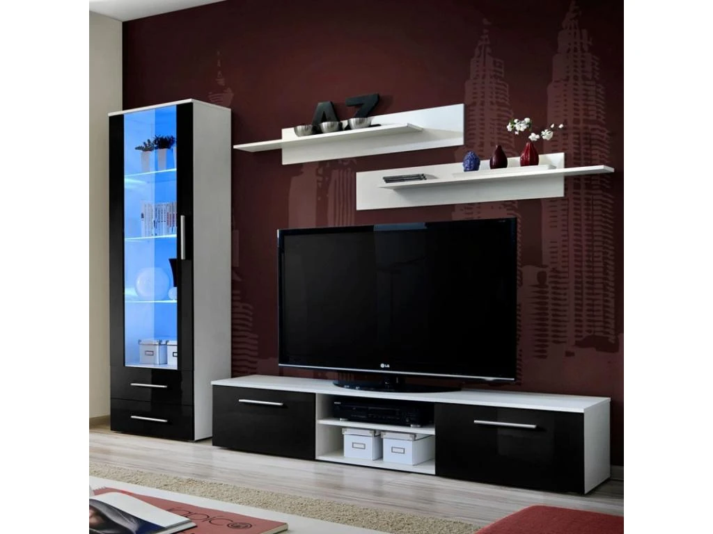 Ensemble Meuble TV & Bibliothèque "Galino I White" 250cm Noir & Blanc 3 Ensemble Meuble TV & Bibliothèque "Galino I White" 250cm Noir & Blanc