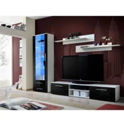 Ensemble Meuble TV & Bibliothèque "Galino I White" 250cm Noir & Blanc 9 Ensemble Meuble TV & Bibliothèque "Galino I White" 250cm Noir & Blanc -Pas Cher Mobiliora Magasin meuble tv 15863485