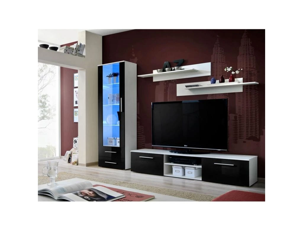 Ensemble Meuble TV & Bibliothèque "Galino I White" 250cm Noir & Blanc 6 Ensemble Meuble TV & Bibliothèque "Galino I White" 250cm Noir & Blanc – Image 4