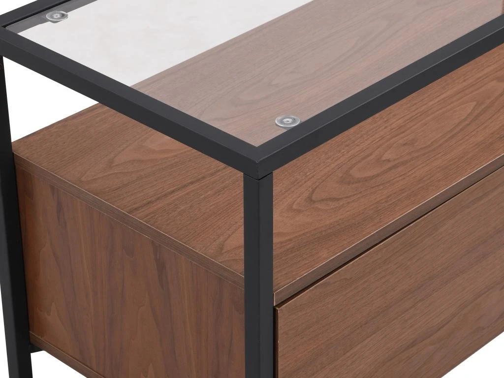 Meuble TV Avec 3 Tiroirs En MDF, Verre Trempé Et Métal - Naturel Foncé Et Noir - CAMATA 10 Meuble TV Avec 3 Tiroirs En MDF, Verre Trempé Et Métal - Naturel Foncé Et Noir - CAMATA – Image 8