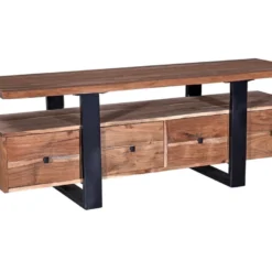 Meuble TV Avec 4 Tiroirs Et 1 étagère En Bois D'acacia Et Métal - Naturel Clair Et Noir - ADIXIA -Pas Cher Mobiliora Magasin meuble tv 16579343