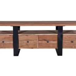Meuble TV Avec 4 Tiroirs Et 1 étagère En Bois D'acacia Et Métal - Naturel Clair Et Noir - ADIXIA -Pas Cher Mobiliora Magasin meuble tv 16579395
