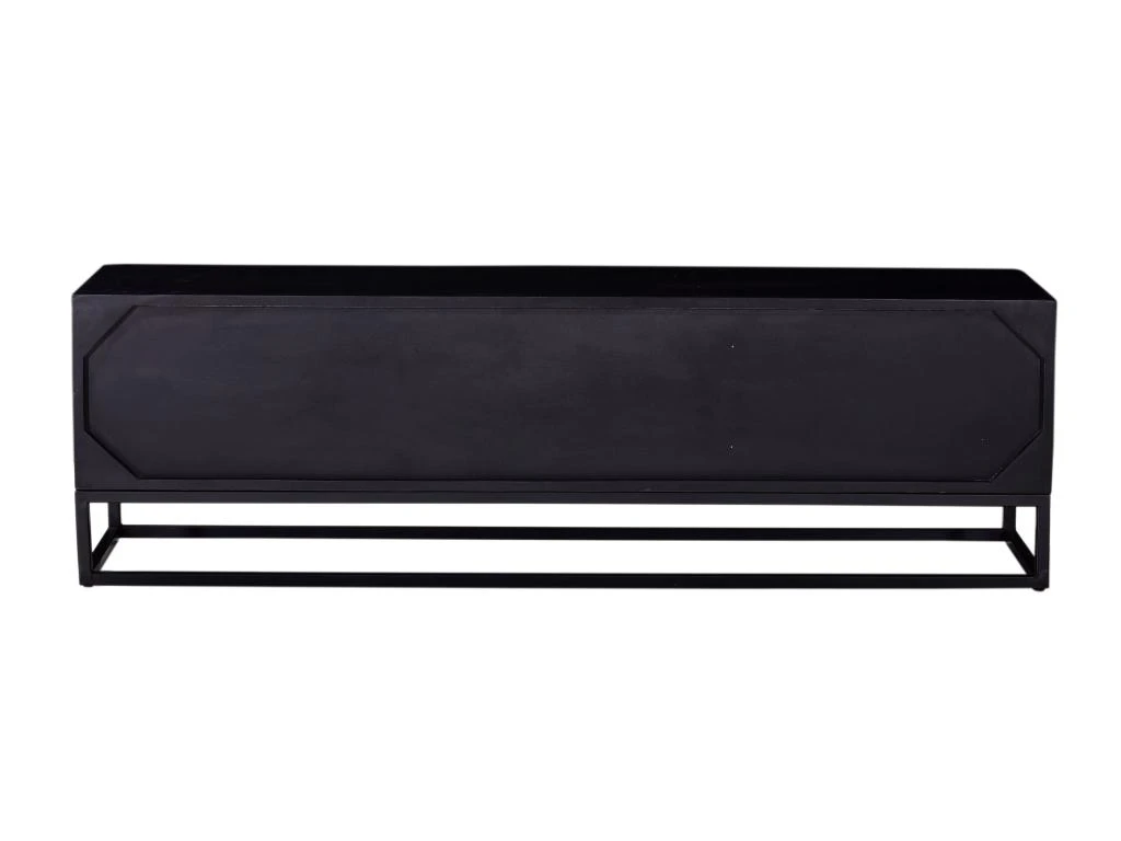 Meuble TV Avec 2 Tiroirs Et 1 Niche En Bois D'acacia Et Métal - Naturel Foncé Et Noir - ALYONA 9 Meuble TV Avec 2 Tiroirs Et 1 Niche En Bois D'acacia Et Métal - Naturel Foncé Et Noir - ALYONA – Image 7