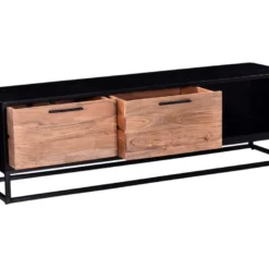 Meuble TV Avec 2 Tiroirs Et 1 Niche En Bois D'acacia Et Métal - Naturel Foncé Et Noir - ALYONA 13 Meuble TV Avec 2 Tiroirs Et 1 Niche En Bois D'acacia Et Métal - Naturel Foncé Et Noir - ALYONA -Pas Cher Mobiliora Magasin meuble tv 16580125
