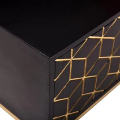 Meuble TV Avec 2 Portes Et 1 étagère En Bois De Manguier Et Métal - Noir Et Doré - ANALIMY -Pas Cher Mobiliora Magasin meuble tv 16582423