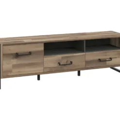 Meuble TV 1 Porte 2 Tiroirs Décor Bois Recyclé Et Métal Noir - APACHE