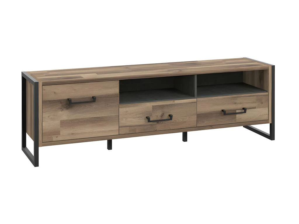 Meuble TV 1 Porte 2 Tiroirs Décor Bois Recyclé Et Métal Noir - APACHE 3 Meuble TV 1 Porte 2 Tiroirs Décor Bois Recyclé Et Métal Noir - APACHE