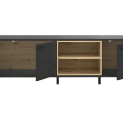 Meuble TV Décor Noir Et Chêne Clair Avec Poignées Métal Noir - BAILEY 9 Meuble TV Décor Noir Et Chêne Clair Avec Poignées Métal Noir - BAILEY -Pas Cher Mobiliora Magasin meuble tv 17569031